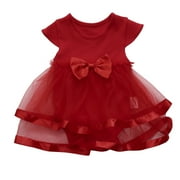 FAOWME Baby Girls Birthday Tutu Bow Clothes Party Jumpsuit Onesie Princess Romper Dress Red 3M
